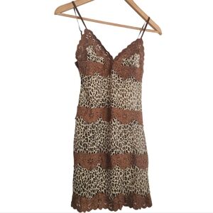 Vtg‎ Y2K Rampage The Brigitti Leopard Print Lace Trim Lingerie Slip Mini Dress S